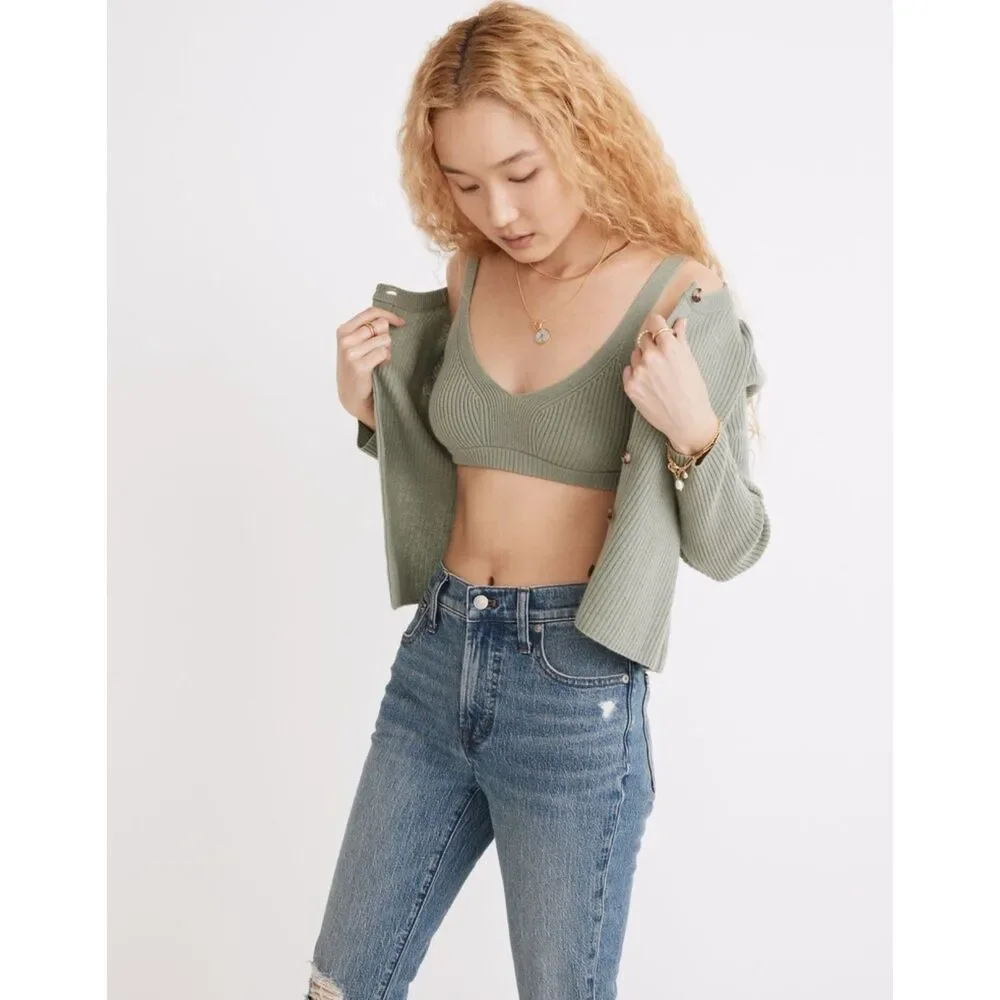 Madewell ReSourced Cashmere Bralette Frosted Willow Size L NWT Wool